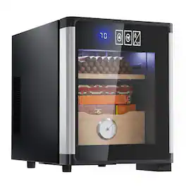 KingChii - 8L Electric Cigar Humidor, Digital Temp Control Cabinet, Spanish Cedar Shelves & Hygrometer - 80 Capacity - Black