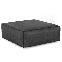 Simpli Home - Brody 36 inch Wide Boho Square Extra Large Coffee Table Pouf Vegan Faux Leather - Distressed Black