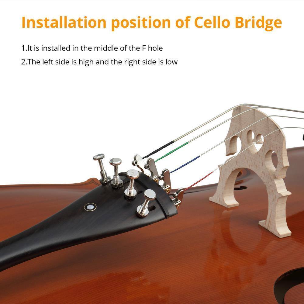 Installation position of Cello Bridge

1. It is installed in the middle of the F hole
2. The left side is high and the right side is low