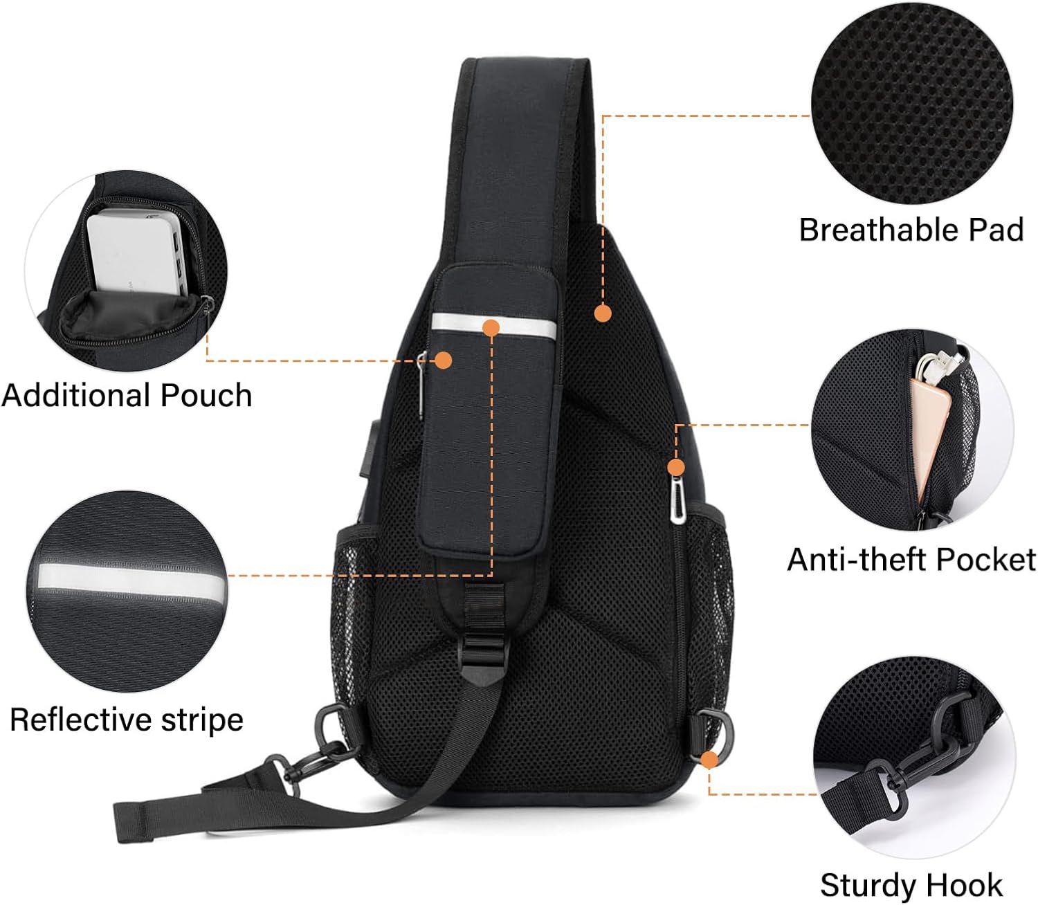 - Breathable Pad
- Additional Pouch
- Anti-theft Pocket
- Reflective Stripe
- Sturdy Hook
