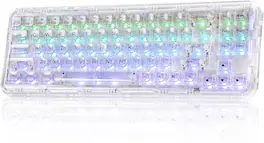 Wikistore - X71 Wireless Hot Swappable Transparent Mechanical Keyboard, BT5.0/2.4G/USB-C Gasket Mount Wireless RGB Backlit - White