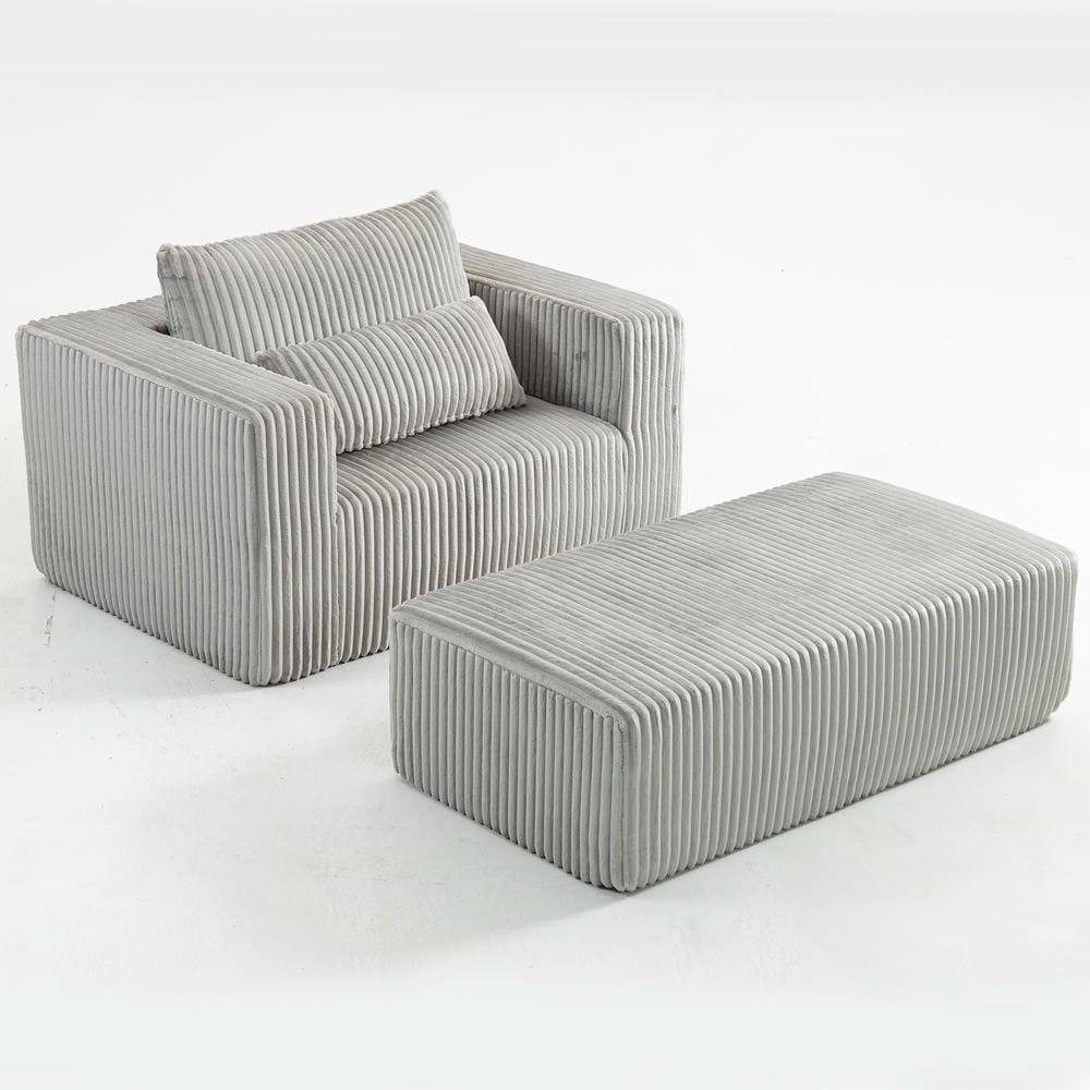 Alt View 9. Kadyn - Oversized All-Foam Lounge Chair with Ottoman, Modular Corduroy, No-Tool Assembly, Smoky Grey - Gray.