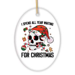 OrnamentallyYou - I Spend All Year Waiting For Christmas Festive Skull Ornament - Multi-colored