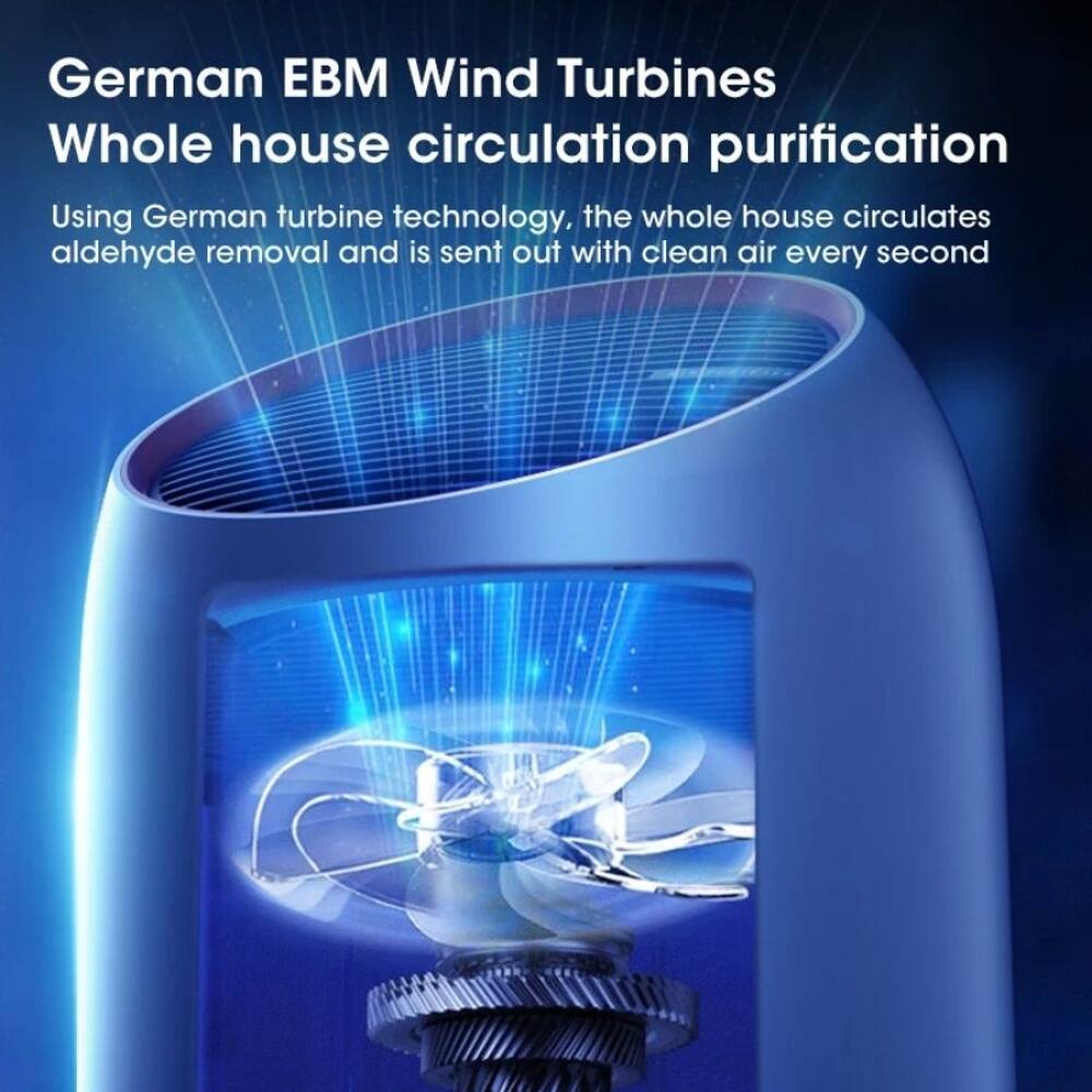German EBM Wind Turbines  
Whole house circulation purification  

Using German turbine technology, the whole house circulates aldehyde removal and is sent out with clean air every second