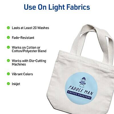 Use On Light Fabrics

- Lasts at Least 20 Washes
- Fade-Resistant
- Works on Cotton or Cotton/Polyester Blend
- Works with Die-Cutting Machines
- Vibrant Colors
- Inkjet

Paddle Man Coffee Roasters