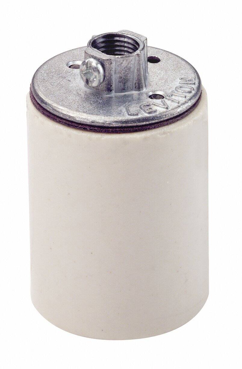 Front. Leviton - 10045 Medium Base One-Piece Keyless Glazed Porcelain Lampholder - WHITE.