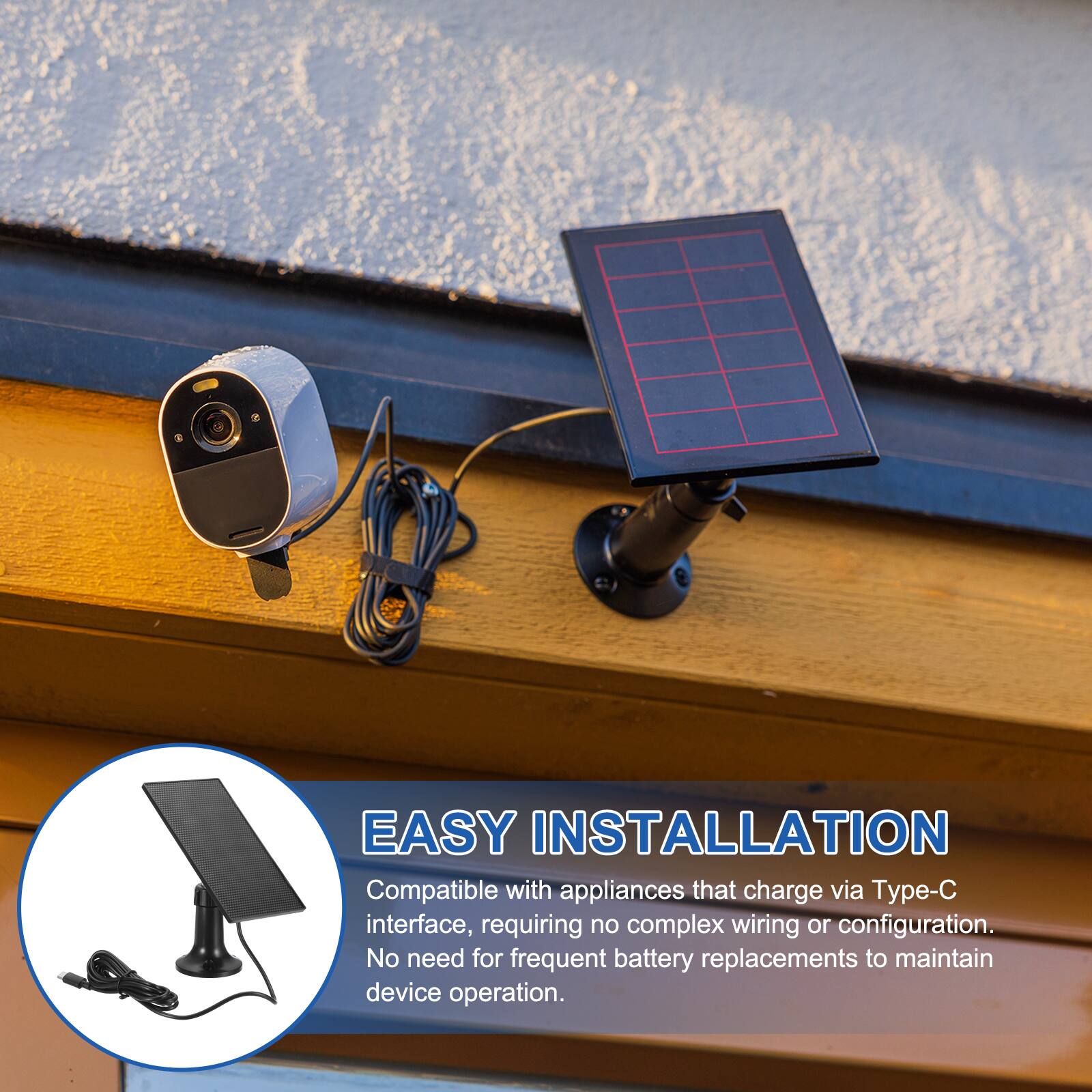 EASY INSTALLATION

Compatible with appliances that charge via Type-C interface, requiring no complex wiring or configuration. No need for frequent battery replacements to maintain device operation.