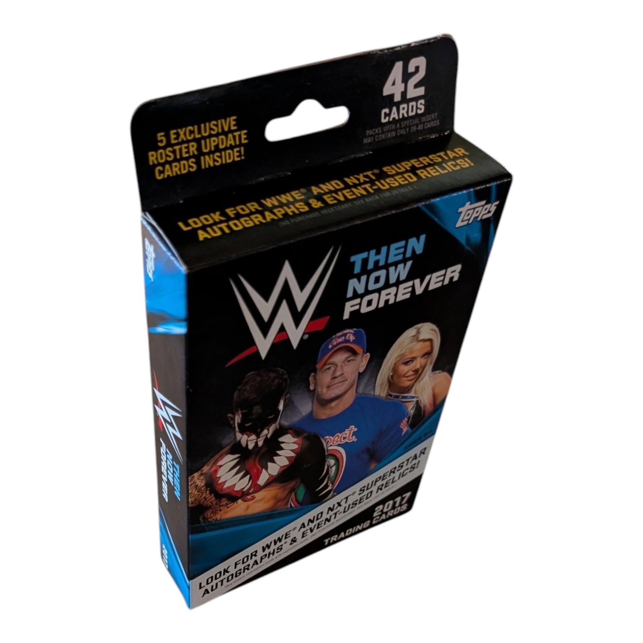 42 CARDS SPECIAL S CARDS 17% a e 5 EXCLUSIVE UPDATE MAY PACKS CONTAIN ONLY ROSTER INSIDE! SUPERSTAR CARDS NXT AND EVENT-USED FOR WWE & LOOK AUTOGRAPHS ZAPPS THEN FOREVER NOW W de  pect PORIV THEN SUPERSTAR RELICS! EVENT-USED NXT 2017 WWE AND WWE & TRADING AUTOGRAPHS FOR LOOK