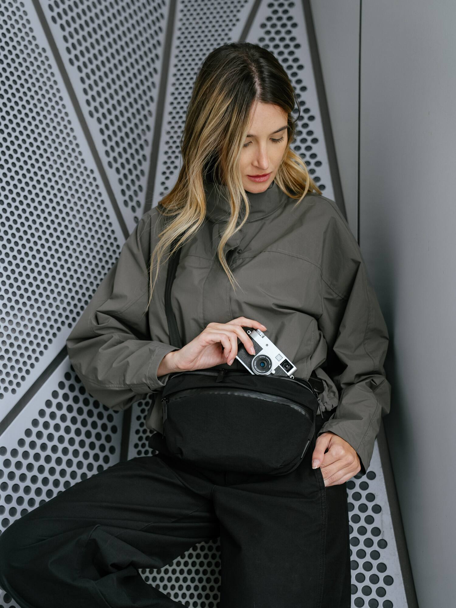 Alt View 7. ALPAKA - Flight Sling Pro 2.5L Travel Sling Bag, Crossbody Bag with Bottle Sleeve, Fits iPad Mini, Converts to Tech Pouch - Black Axoflux 400D Ripstop Nylon.