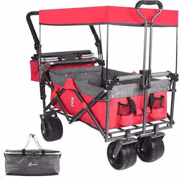 Front. Loheer - Loheer Heavy Duty Collapsible Wagon Folding Utility Cart with Canopy All Terrain Beach Garden Cart.