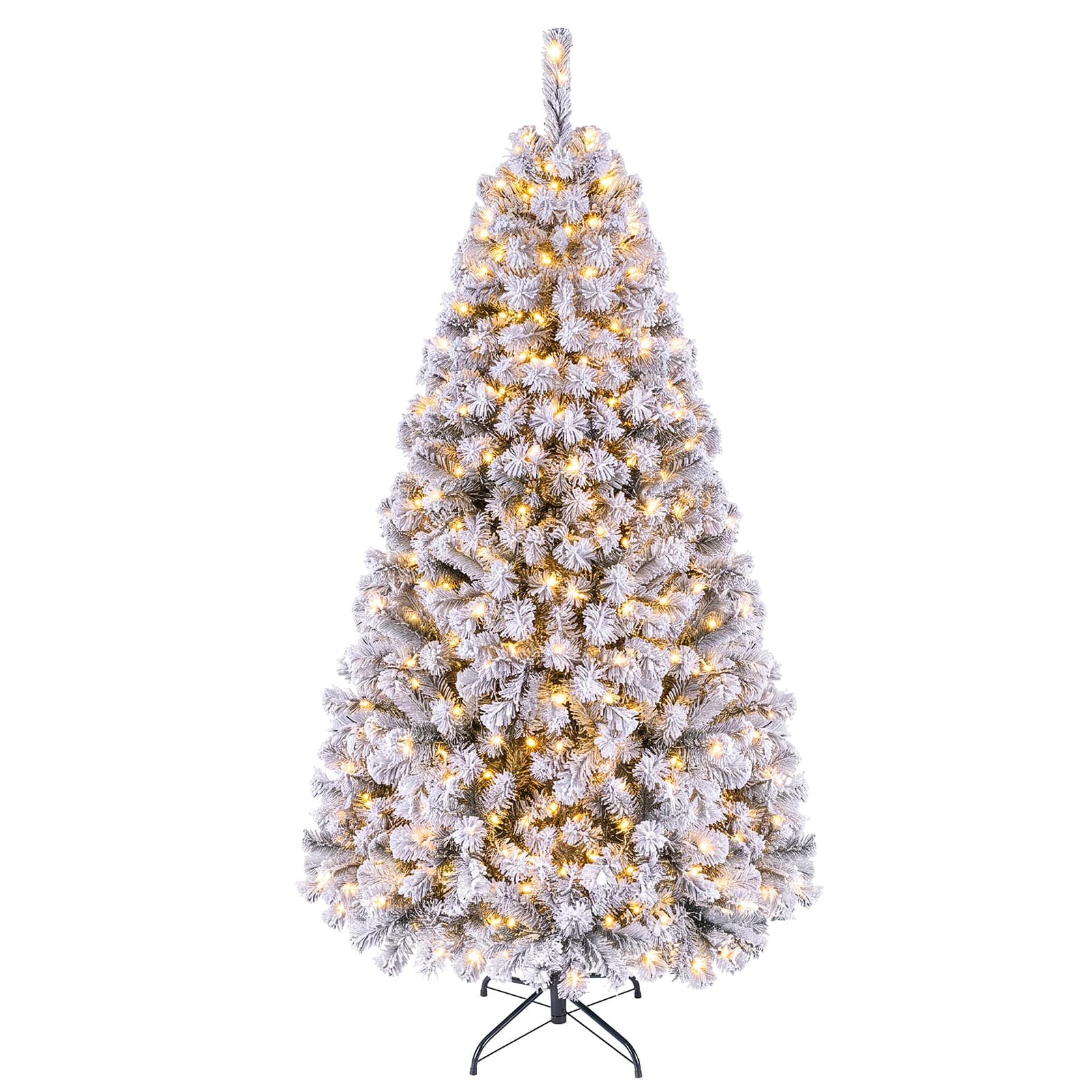 Costway - 6 FT Pre-Lit Flocked Cedar Christmas Tree Hinged - Green /White