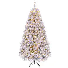 Front. Costway - 6 FT Pre-Lit Flocked Cedar Christmas Tree Hinged - Green /White.