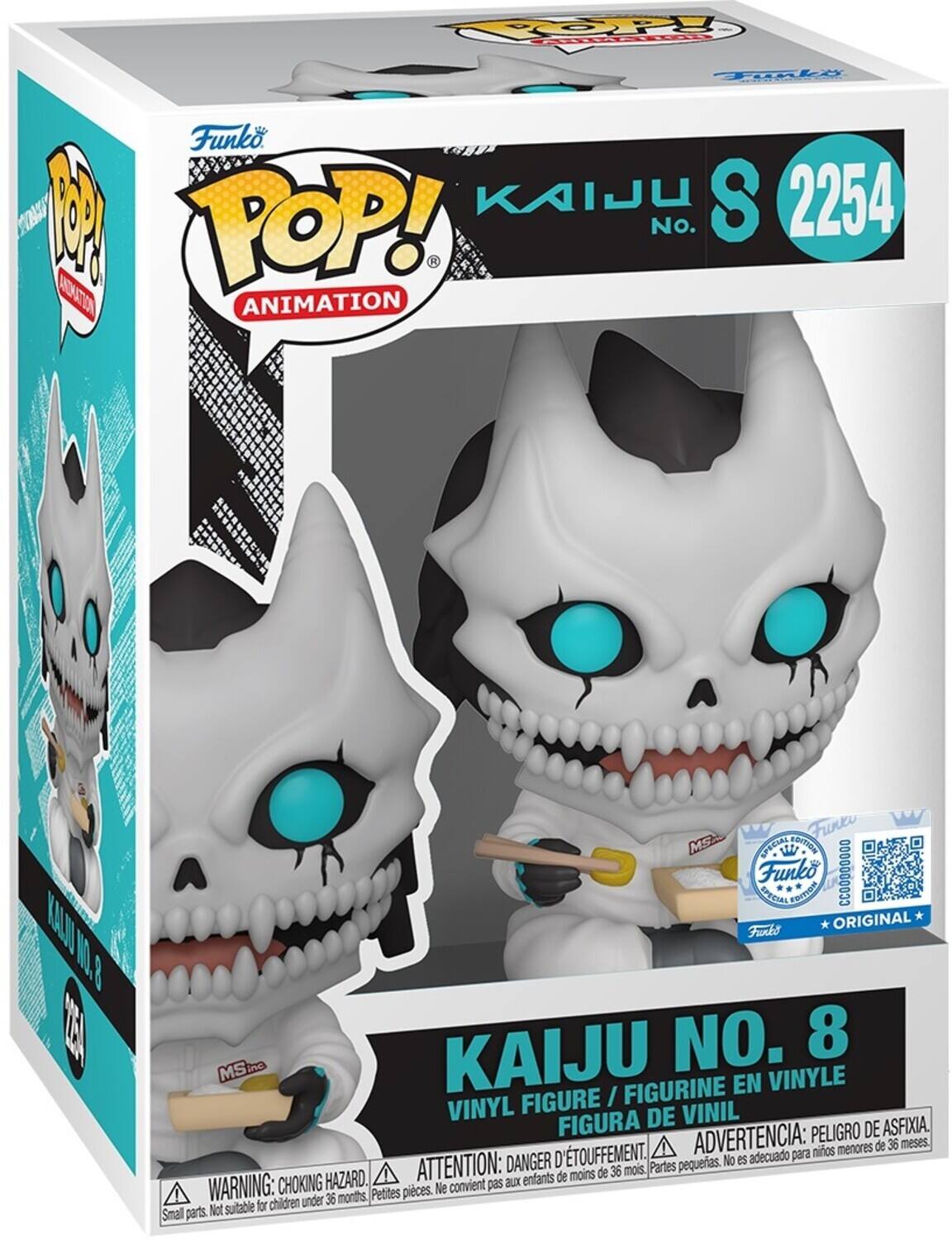Funko POP! Animation  
Kaiju No. 8  
No. 2254  

Funko Special Edition  
Original Funko  
MS Inc.  

Vinyl Figure / Figurine en Vinyle / Figura de Vinil  

Warning: Choking Hazard. Small parts. Not suitable for children under 36 months.  
Attention: Danger d'étouffement. Ne convient pas aux enfants de moins de 36 mois.  
Advertencia: Peligro de asfixia. No es adecuado para niños menores de 36 meses.