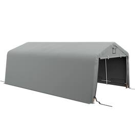 Outsunny - 12' x 20' Heavy Duty Carport, Portable Garage Canopy Tent with 2 Ventilation Windows and Large Door, for Car - Light Gray