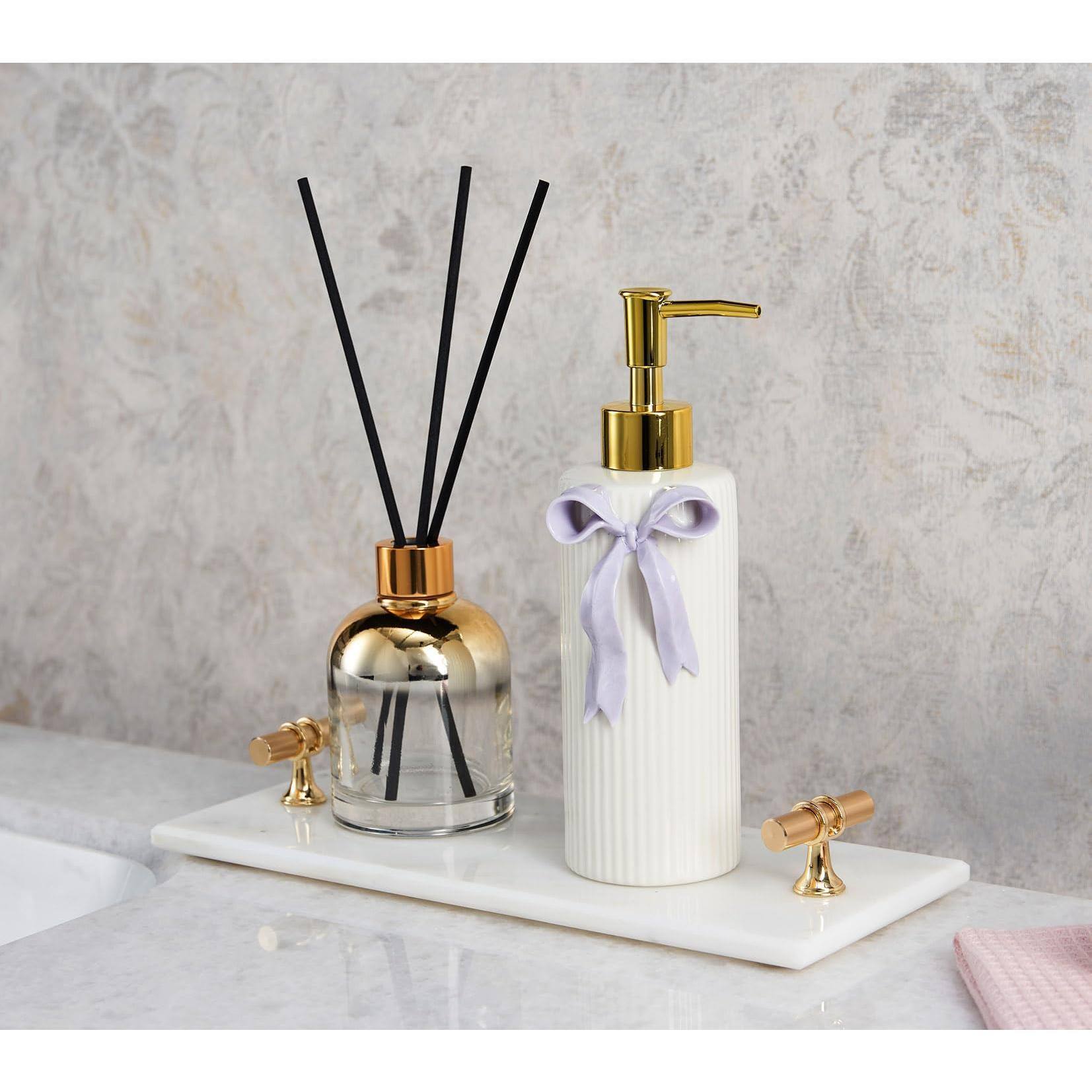 Alt View 5. Dapper Styles - Handmade Ceramic Bow Soap Pump Dispenser Hand Lotion Liquid Refillable For Kitchen And Bathroom Decorative ... - Lavender.