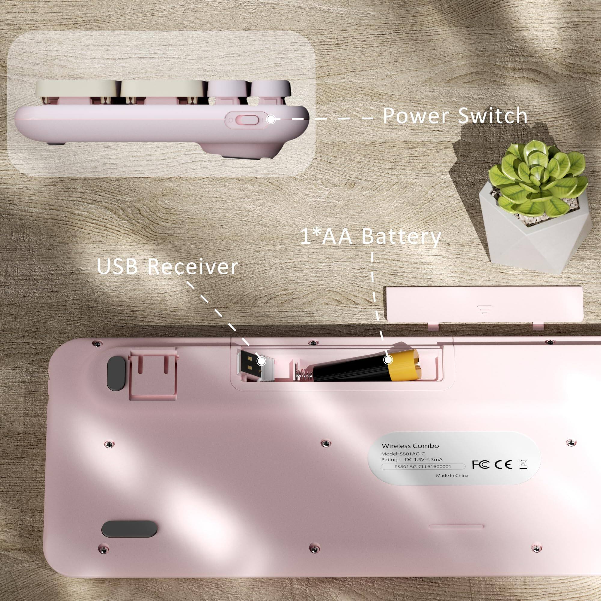 Sure, here is the corrected and grouped text from the image:

---

**Power Switch**

**USB Receiver**

**1*AA Battery**

**Wireless Combo**

- Model: S801AG
- Input: 3.0V / 3mA
- Output: 5V / 3mA
- RF: S801AG-C1161600001
- Made in China

**FC CE**

---

This text is organized to reflect the labels and information shown in the image.