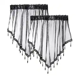 Unique Bargains - 2pcs Window Valance Curtains, 51x24 Inch, Beaded Triangle, Light Filtering Sheer for Bedroom Bathroom Living Room - Black