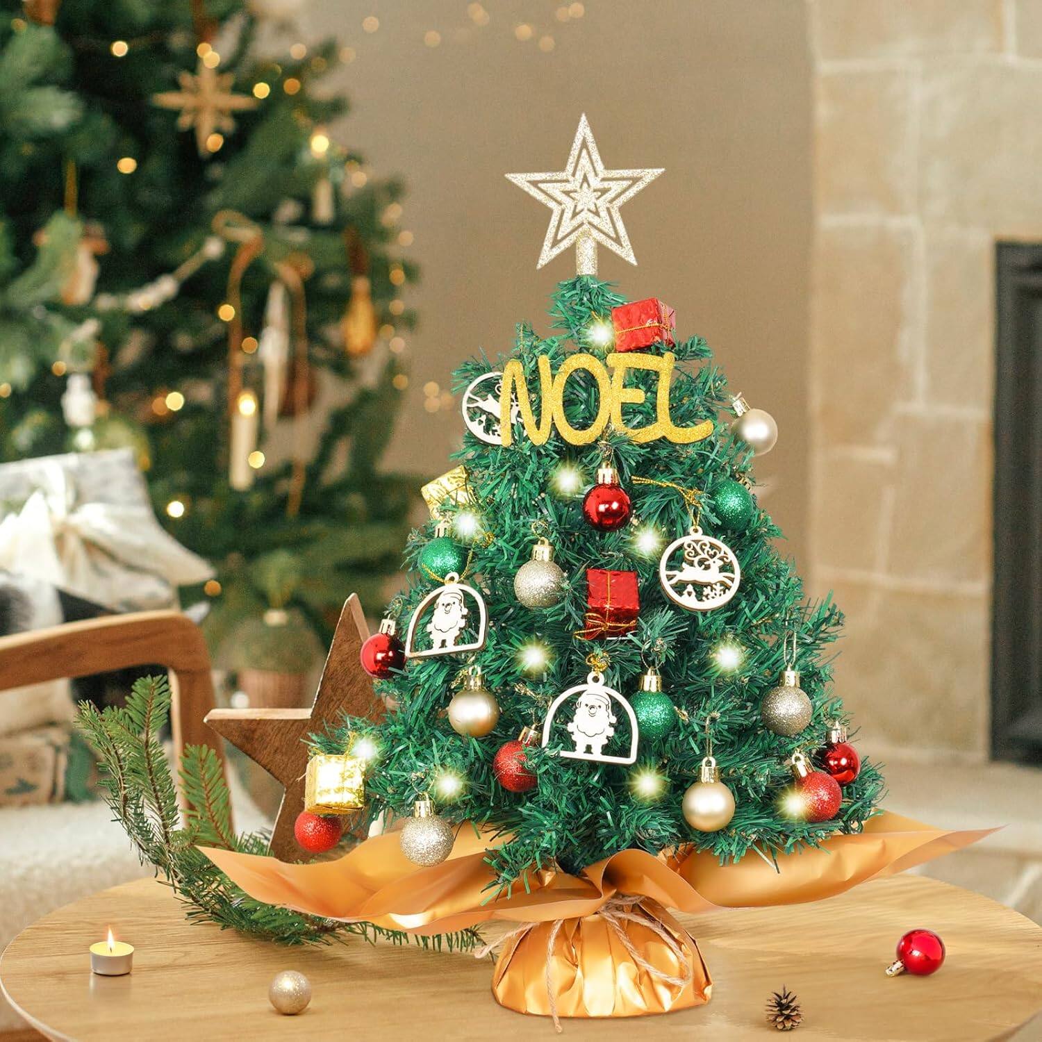 Alt View 1. RTMB - 20" Green Tabletop Christmas Tree Set with LED Lights & Star Topper - Green.