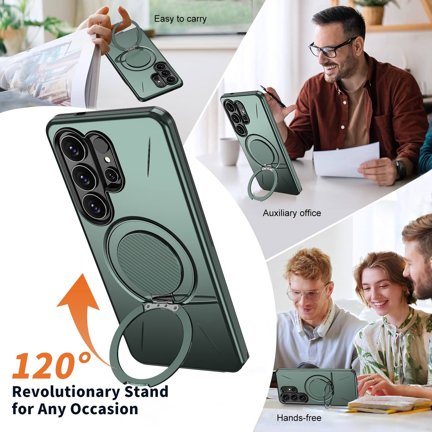 Easy to carry  
Auxiliary office  
120° Revolutionary Stand for Any Occasion  
Hands-free