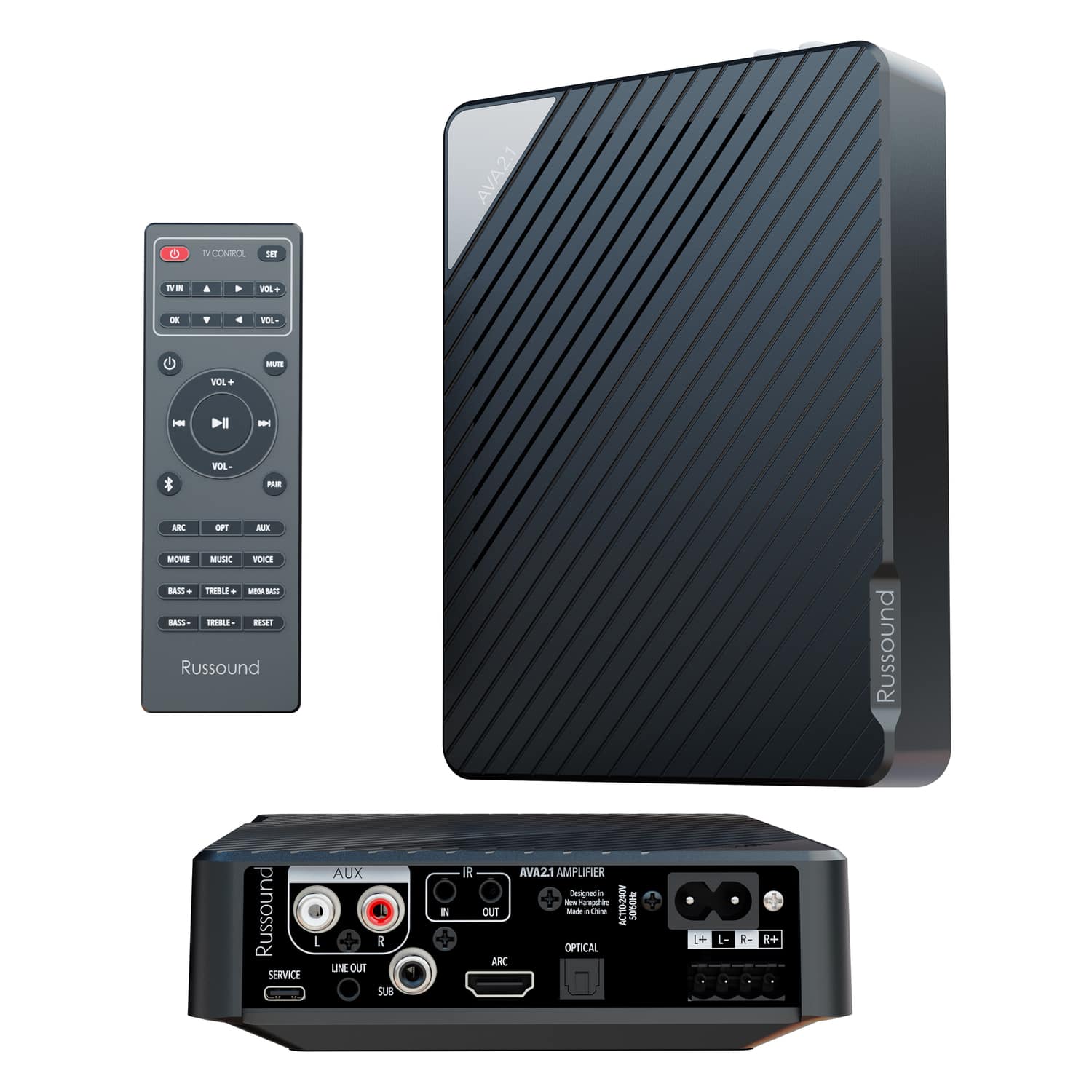 Russound - 150W 2.1-Channel Low-Profile Mini A/V Amplifier, Bluetooth, HDMI ARC, Learning Remote, AVA Series AVA2.1 - Black