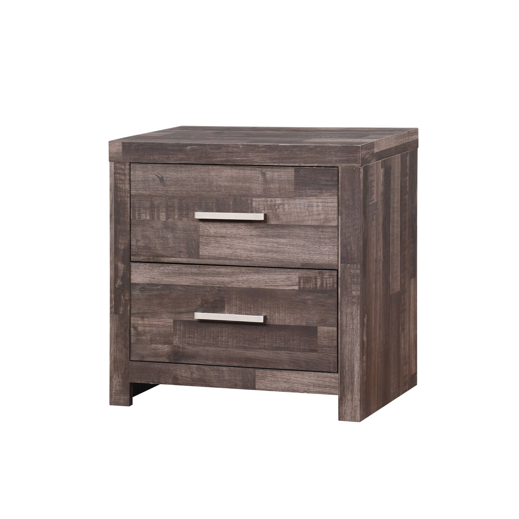 Front. Manhattan Lane - Nightstand with Rough Hewn Saw Texture and Panel Base - Gray.