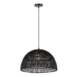 Jonathan Y - Campana 20" 1-Light Bohemian Modern Woven Rope/Iron LED Pendant - Black