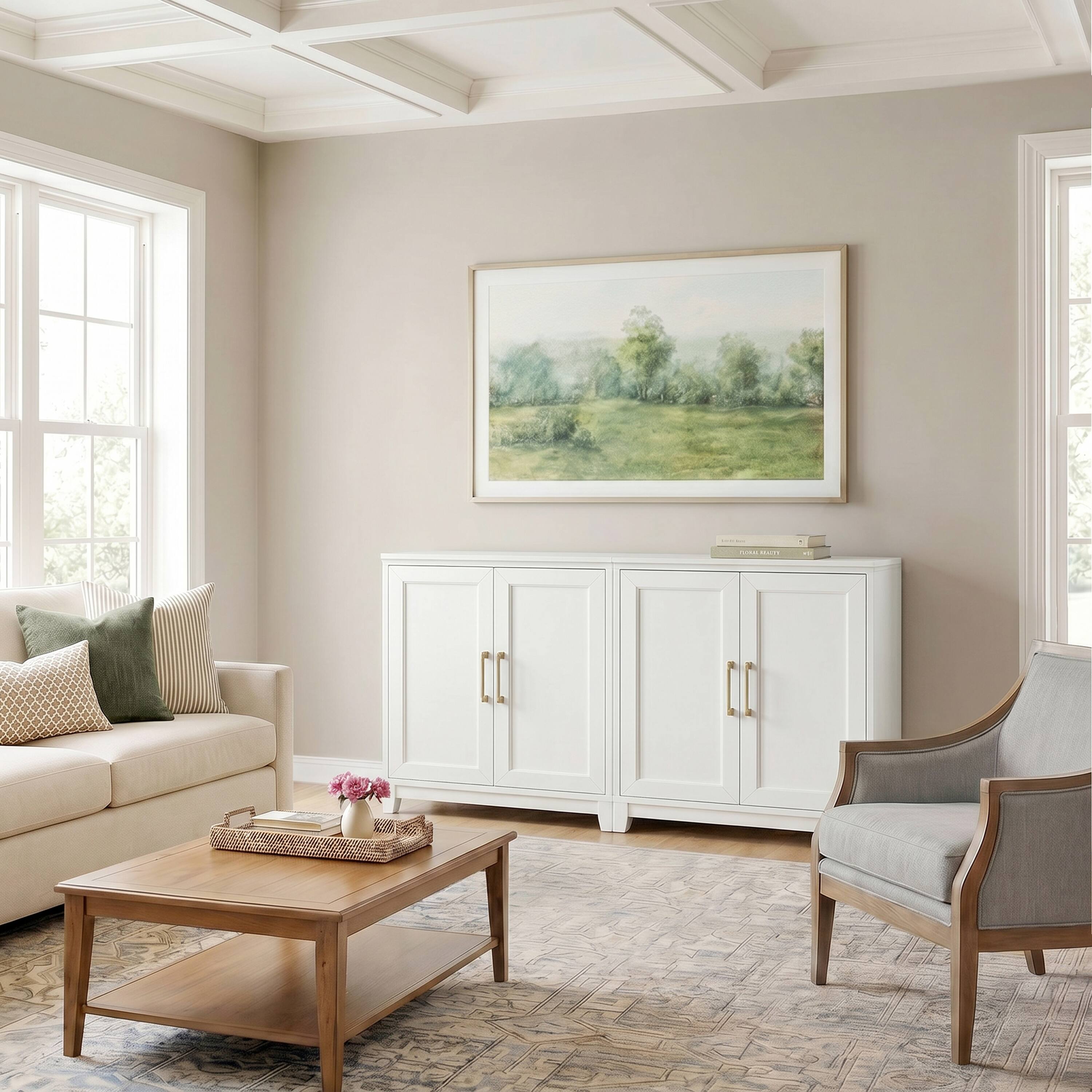 Alt View 5. Martha Stewart - Bedford Set of 2 Modular Storage Cabinets with Adjustable Shelf, Soft-Close Doors, Solid Wood Frames and Legs - White Frame/Gold Hardware.