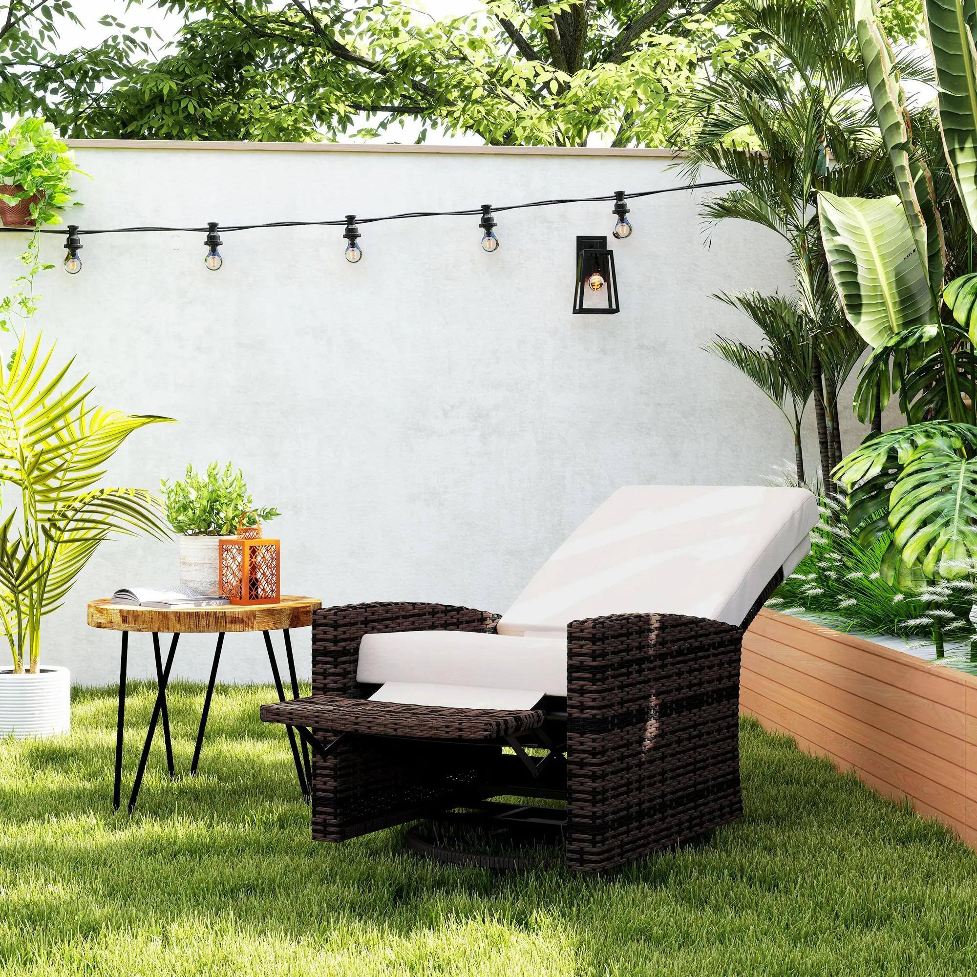 Alt View 7. Resenkos - Resenkos Outdoor Wicker Swivel Recliner, Lifting Footrest, 360° Rotating, Water-Resistant, Comfortable Chair, Khaki - Khaki.