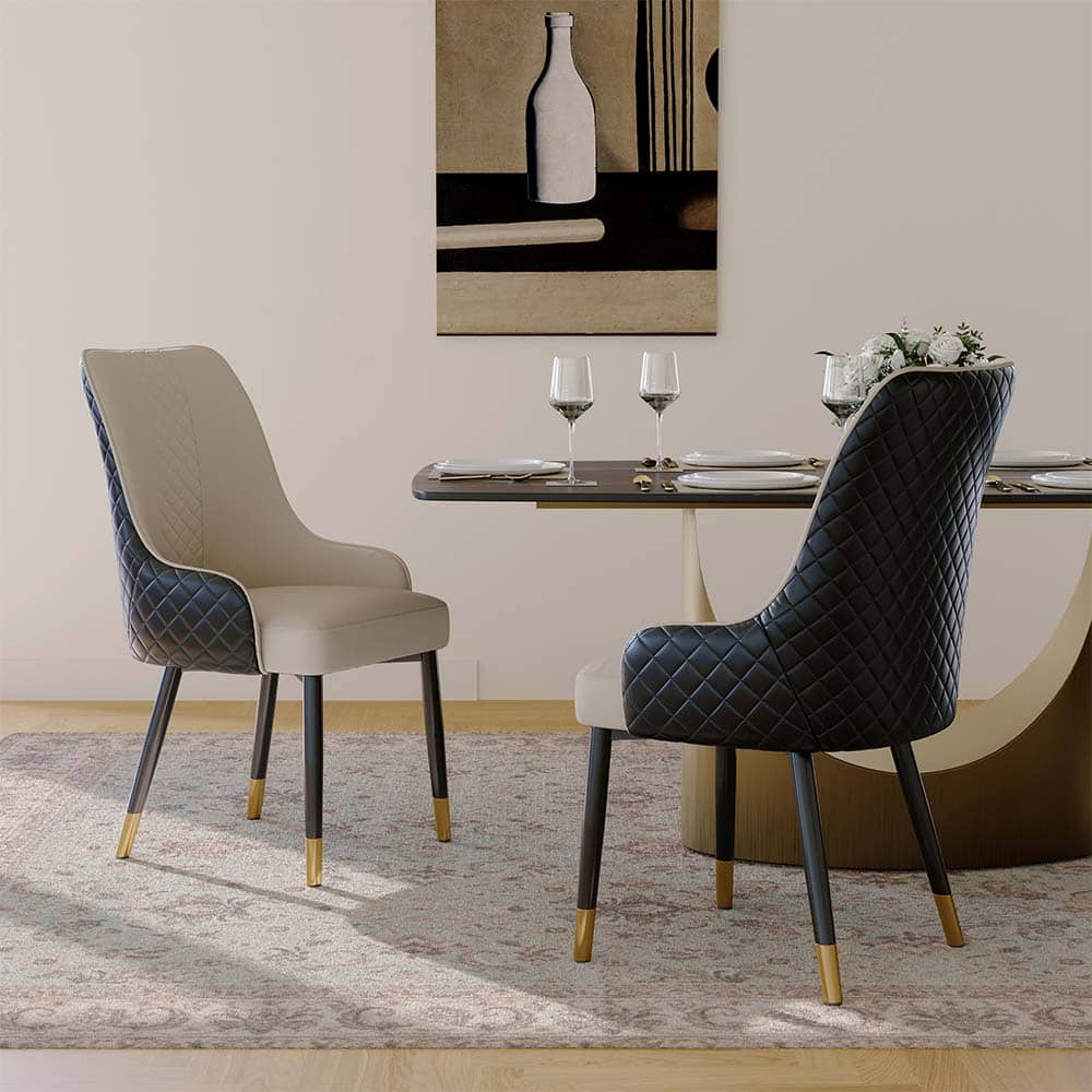 POVISON - Modern Upholstered Dining Chairs Set of 2（ Light Gray PU Leather） - Black