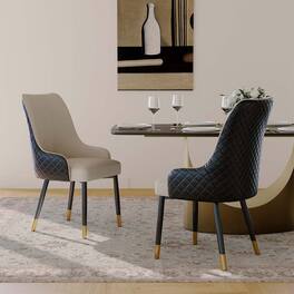 POVISON - Modern Upholstered Dining Chairs Set of 2( Light Gray PU Leather) - Black