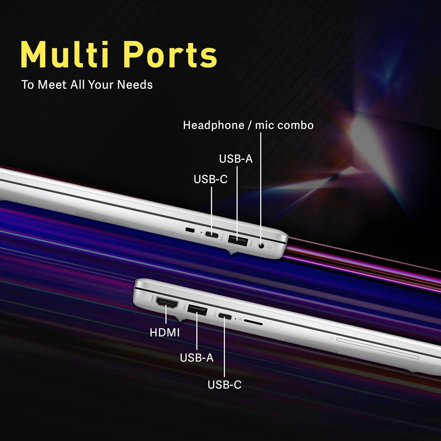 Multi Ports To Meet All Your Needs  
Headphone / mic combo  
USB-A  
USB-C  
HDMI  
USB-A  
USB-C