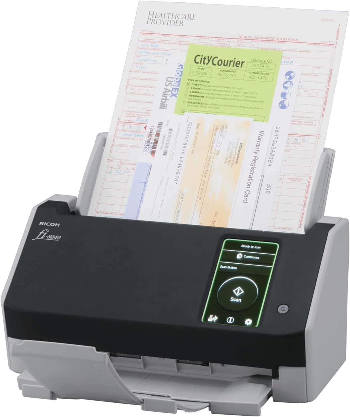 Ricoh - fi-8040 Fast Front Office & Desktop Document, Receipt, ID Card Scanner w/ 50 Page Auto Feeder, PA03836-B005 - Black