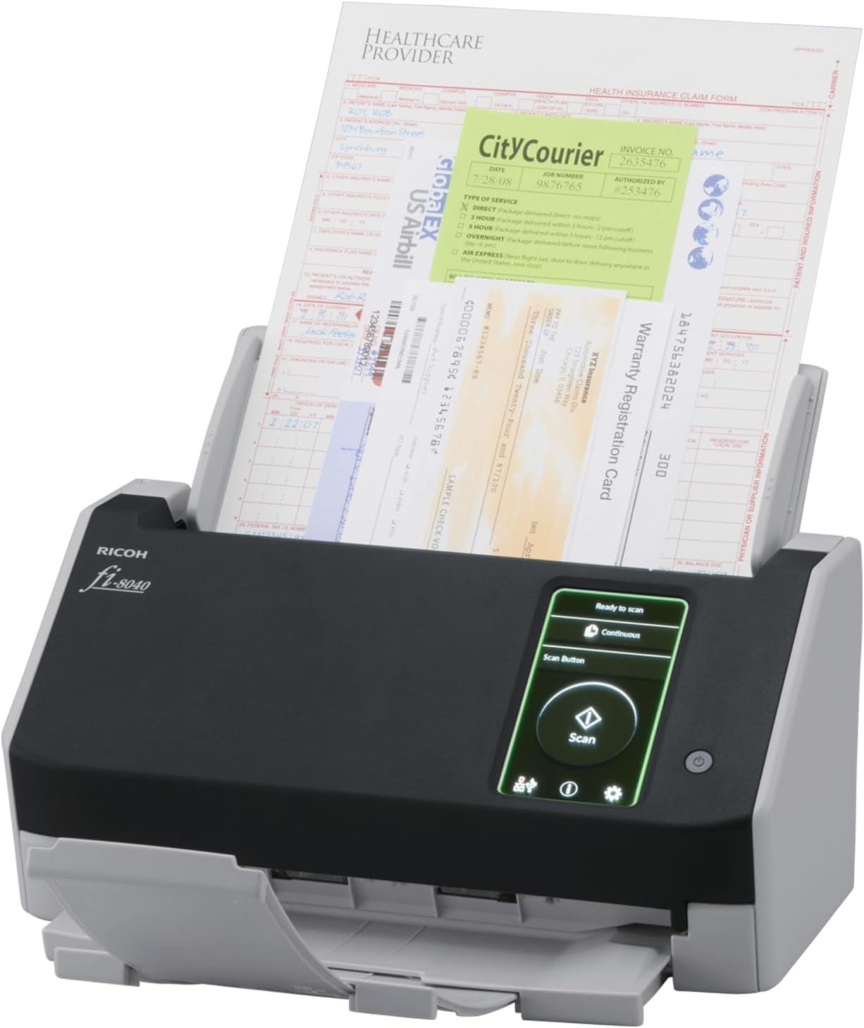 Ricoh - fi-8040 Fast Front Office & Desktop Document, Receipt, ID Card Scanner w/ 50 Page Auto Feeder, PA03836-B005 - Black