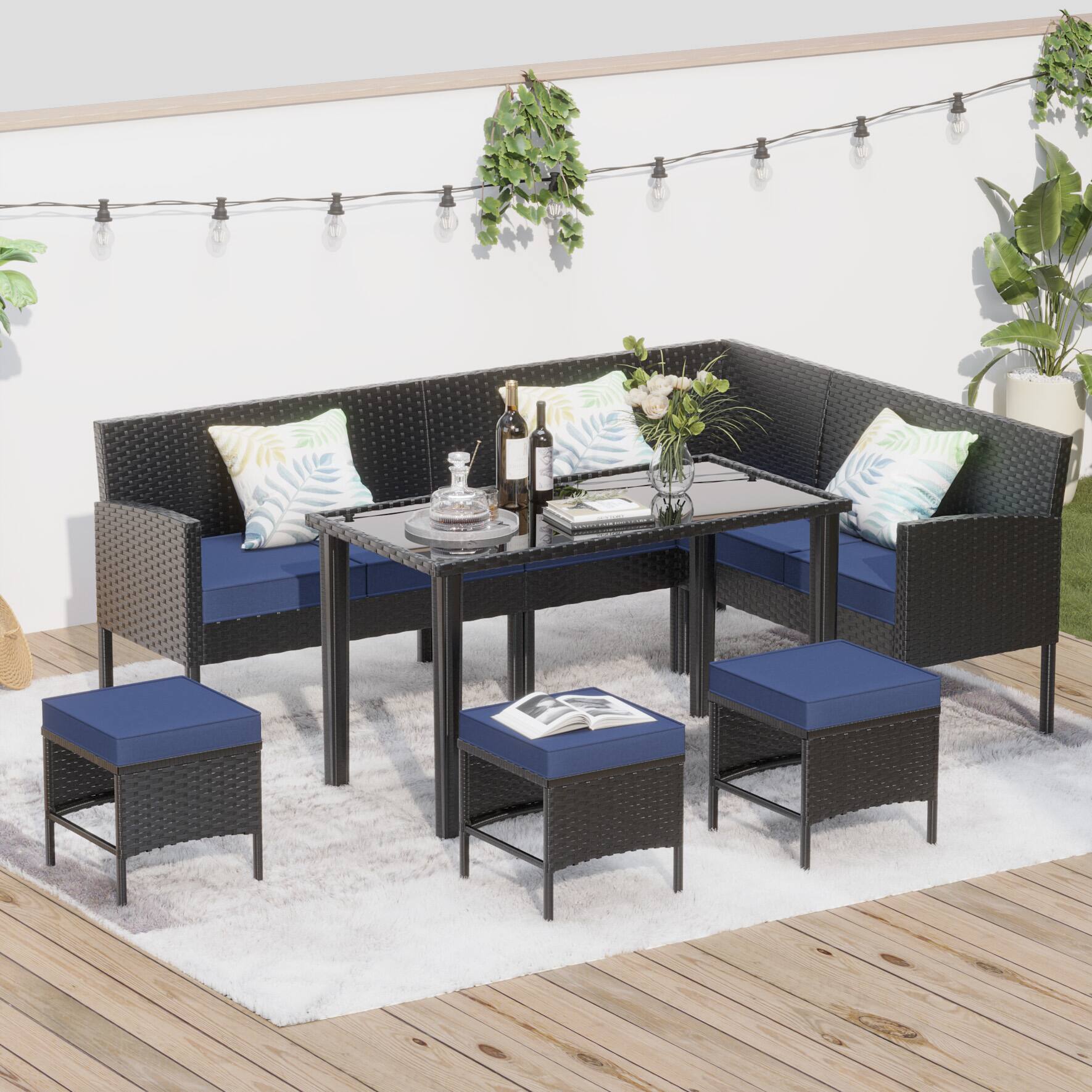 Alt View 1. APRILSOUL - Small space patio furniture 7-piece outdoor furniture set - Blue.