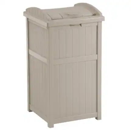 Front. Suncast - Suncast 30-33 Gallon Deck Patio Resin Garbage Trash Can Hideaway, Taupe (2 Pack) - Taupe.