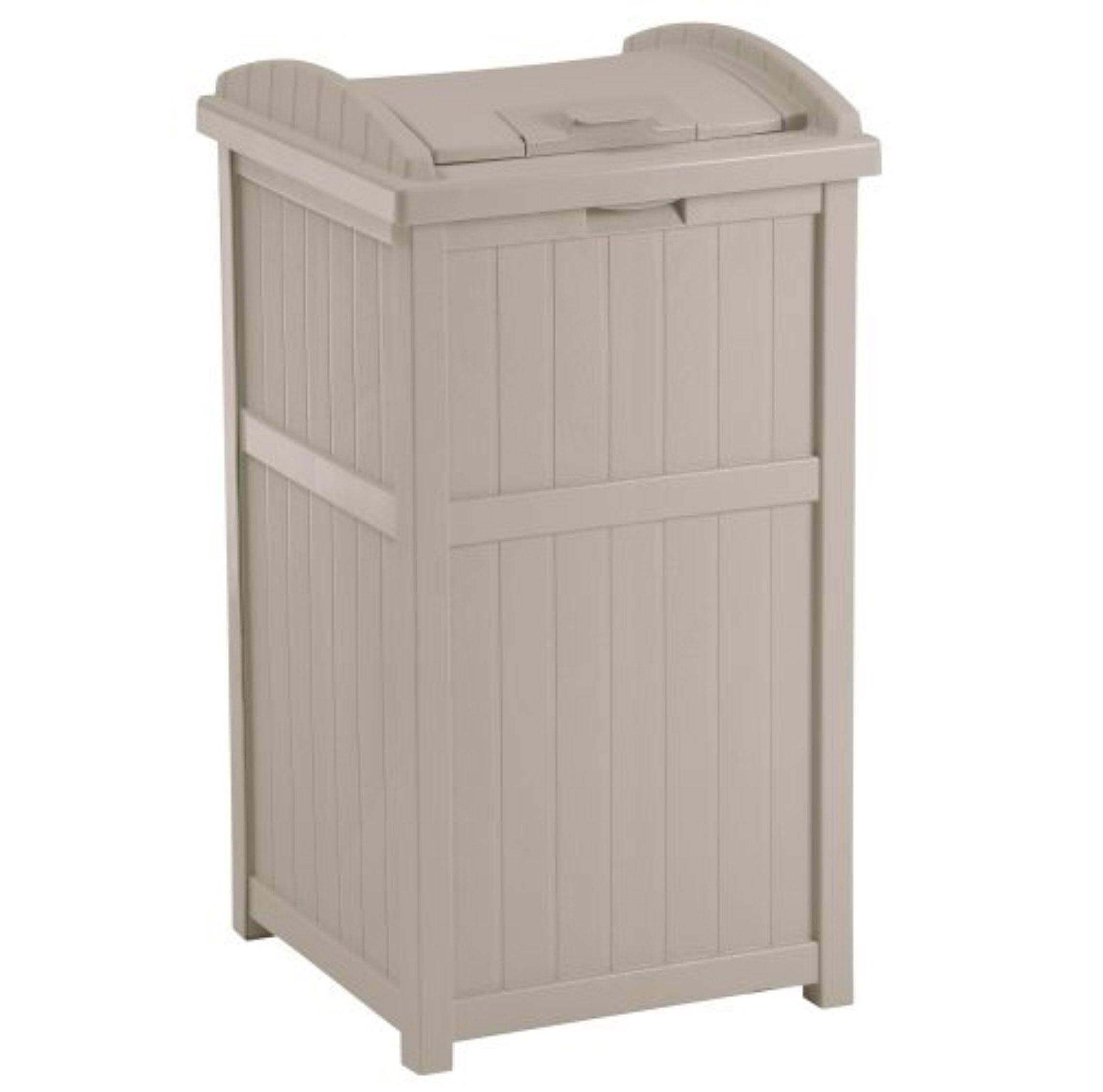 Suncast - 30-33 Gallon Deck Patio Resin Garbage Trash Can Hideaway, (2 Pack) - Taupe