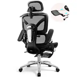 KERDOM - All in one High-End Ergonomic Office Chair with Footrest Advanced Mesh Cushion, Adjustable Seat Depth Lumbar & Armrest - Black