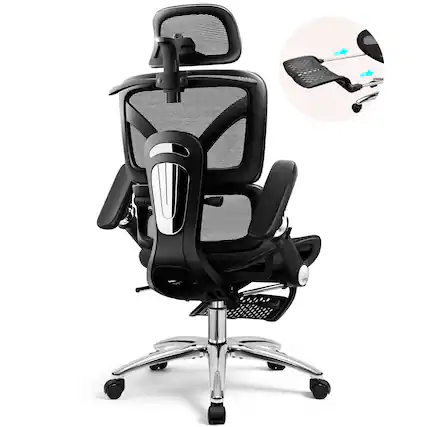 Front. KERDOM - All in one High-End Ergonomic Office Chair with Footrest Advanced Mesh Cushion, Adjustable Seat Depth Lumbar & Armrest - Black.