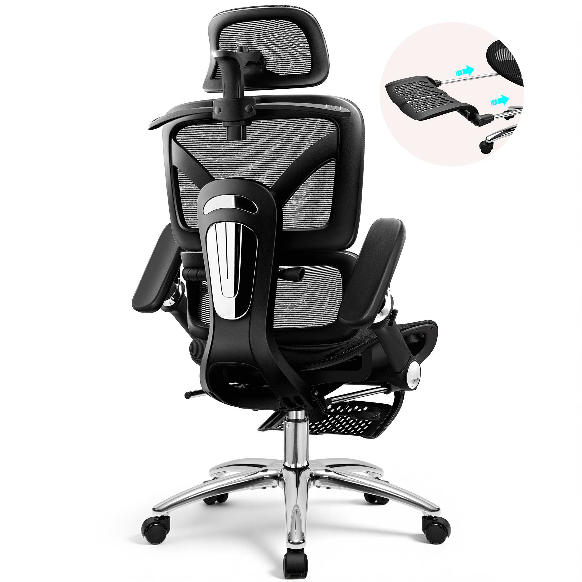 Back. Brick Attic - Breathable Ergonomic Office Chair with Adjustable Headrest & Lumbar Support, High-Back Mesh Desk Chair with 3D Armrests - Black.
