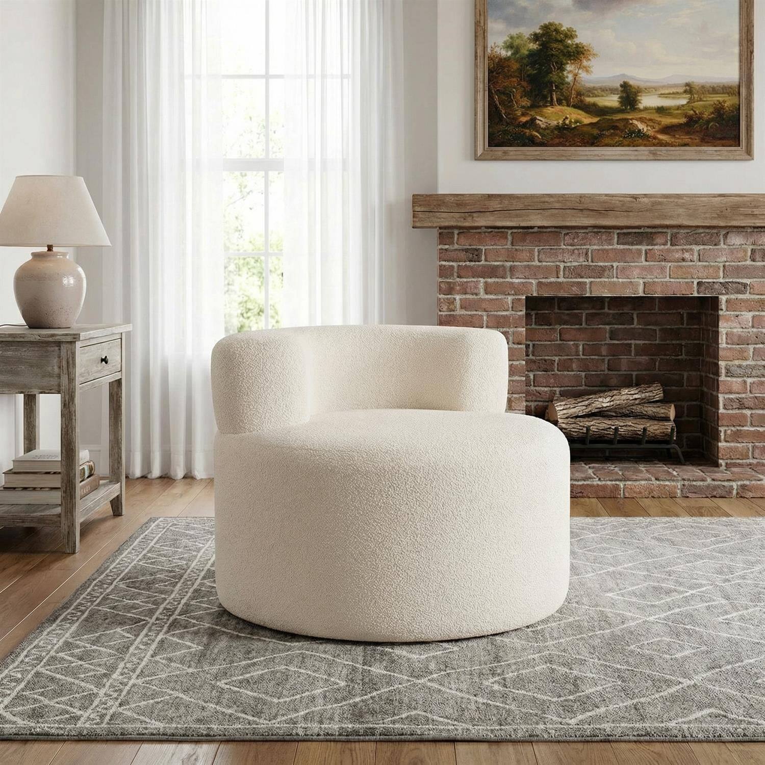 Front. Pefilos - Moon-Shaped Floor Single Sofa Chair, Soft Teddy Fleece Upholstered Accent Chair with High-Density Foam for Bedroom - Beige.