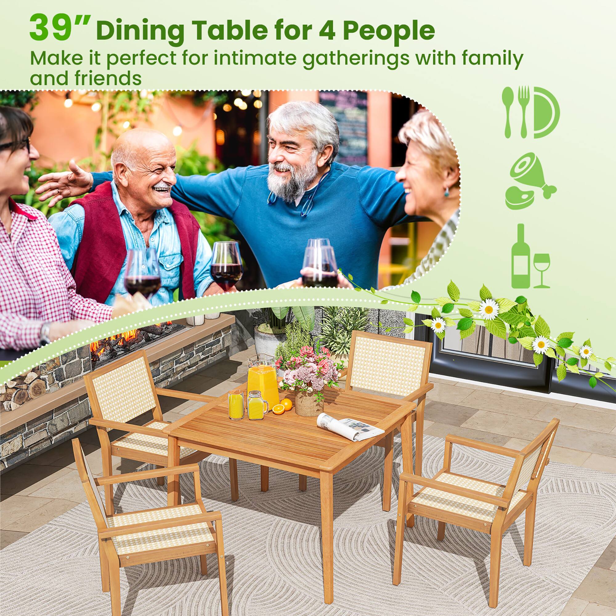 39" Dining Table for 4 People  
Make it perfect for intimate gatherings with family and friends