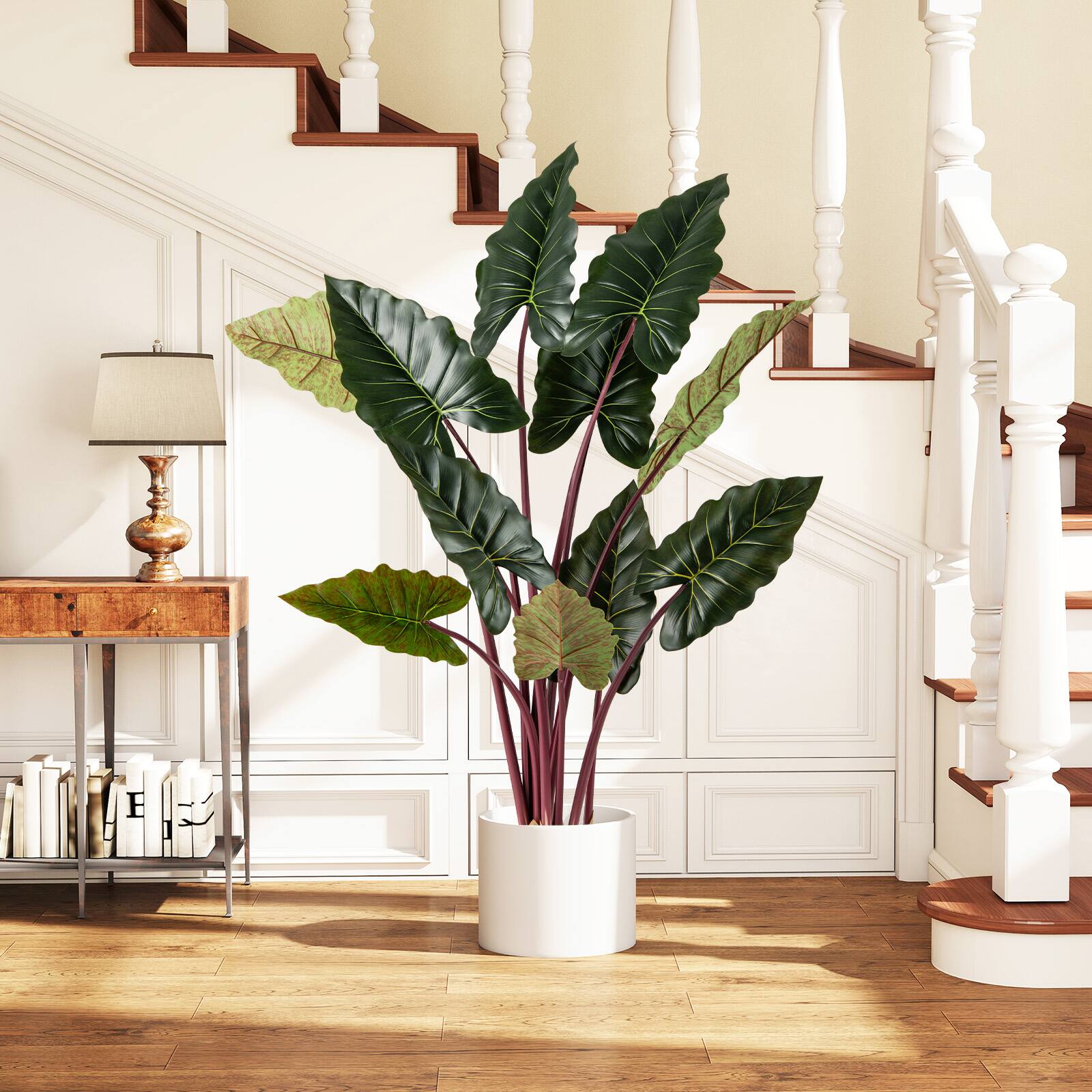 Alt View 1. Gymax - Gymax Artificial Rainbow Taro Tree 63'' Tall Fake Pre-potted Plant w/ 11 Faux Leaves - Green.