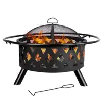 Bestier - 20" Indoor and Outdoor Steel Brown Round Wood Burning Fire Pit with Spark Screen - Brown - Front_Zoom
