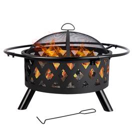 Bestier - 20" Indoor and Outdoor Steel Round Wood Burning Fire Pit with Spark Screen - Brown