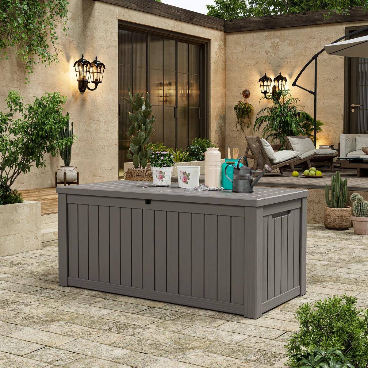 Back. Yardgrace - 150 Gallon Waterproof Deck Box Lockable Patio Storage for Patio Furniture,Garden - Brown.