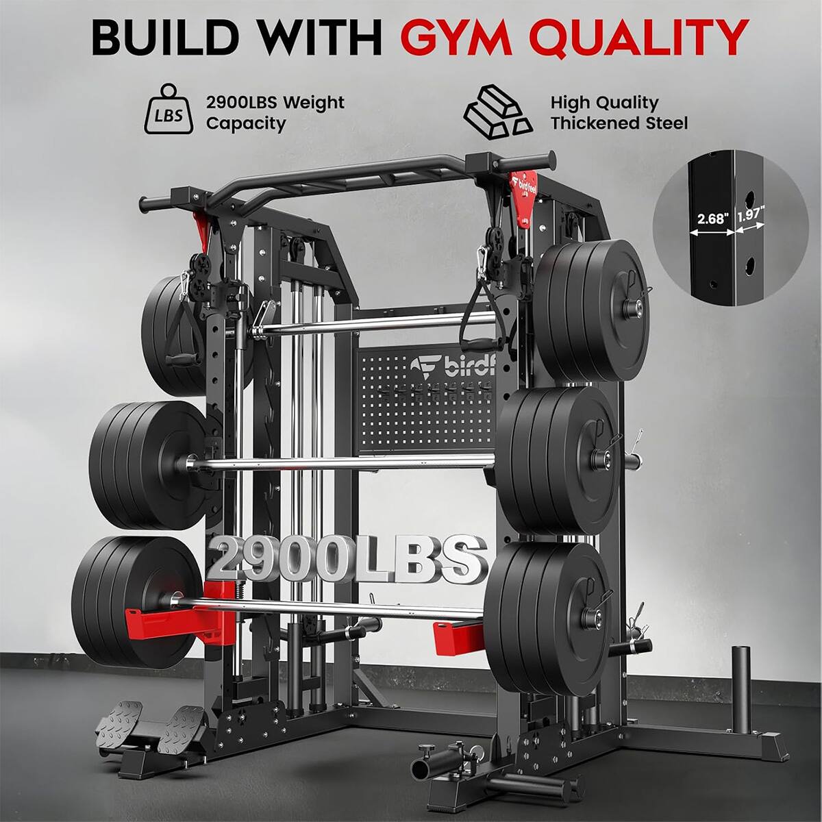 Pooboo Power Cage Smith Machine with Cable Crossover, Lat Pulldown ...