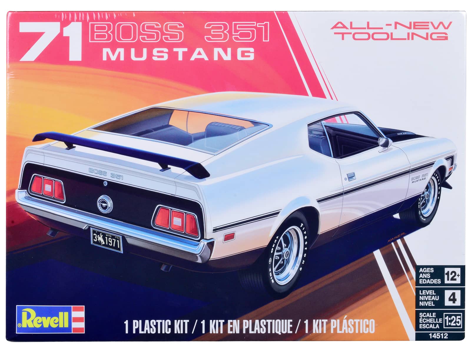 Level 4 Model Kit 1971 Ford Mustang Boss 351 1/25 Scale Model by Revell - White