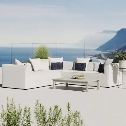 Front. Modway - Saybrook 5-Piece Outdoor Patio Upholstered Sectional Sofa by Modway - White.