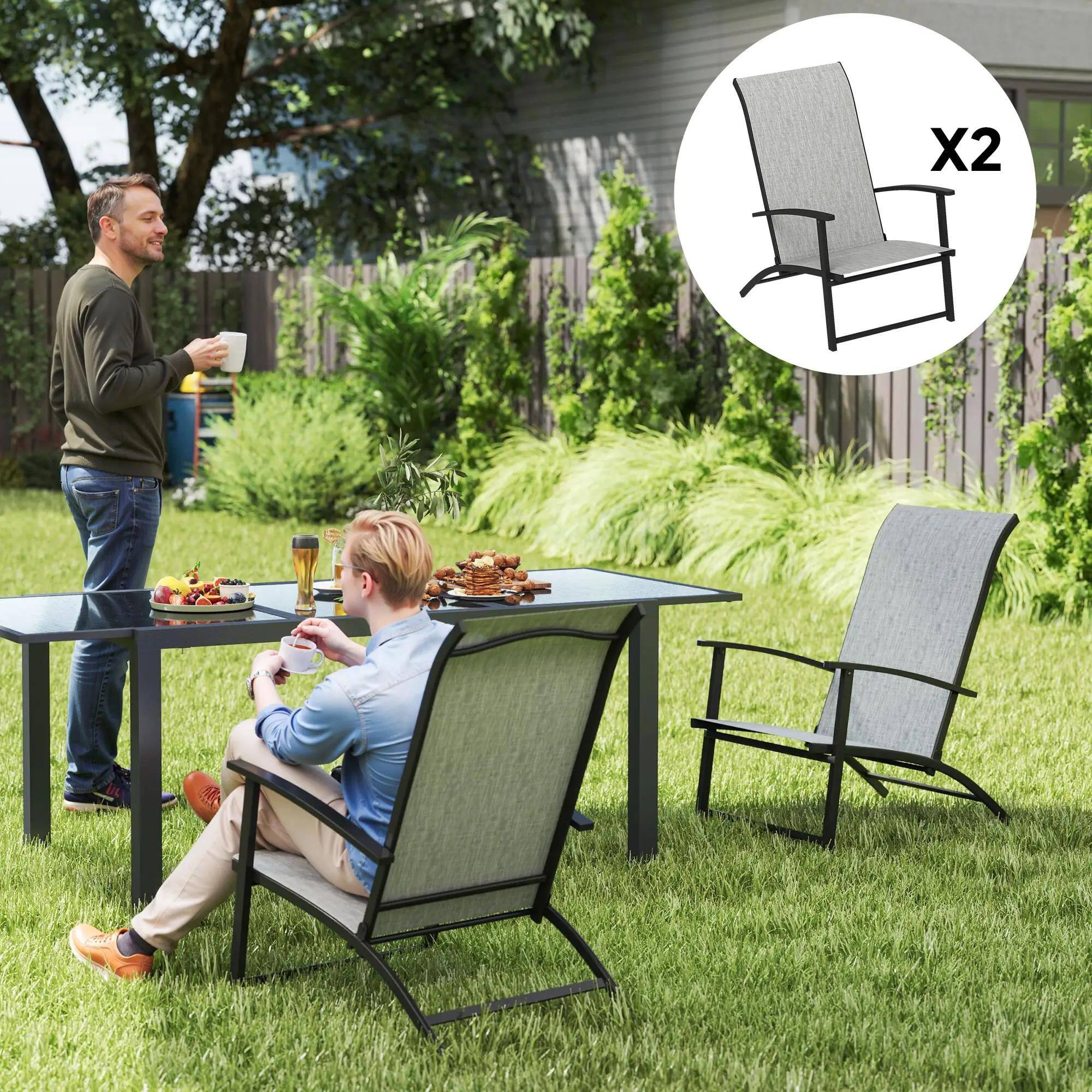 Alt View 7. Resenkos - Resenkos 2-Pack High-Back Dining Chairs with Armrests, Collapsible Patio Seating, Ideal for Outdoor, Gray - Gray.