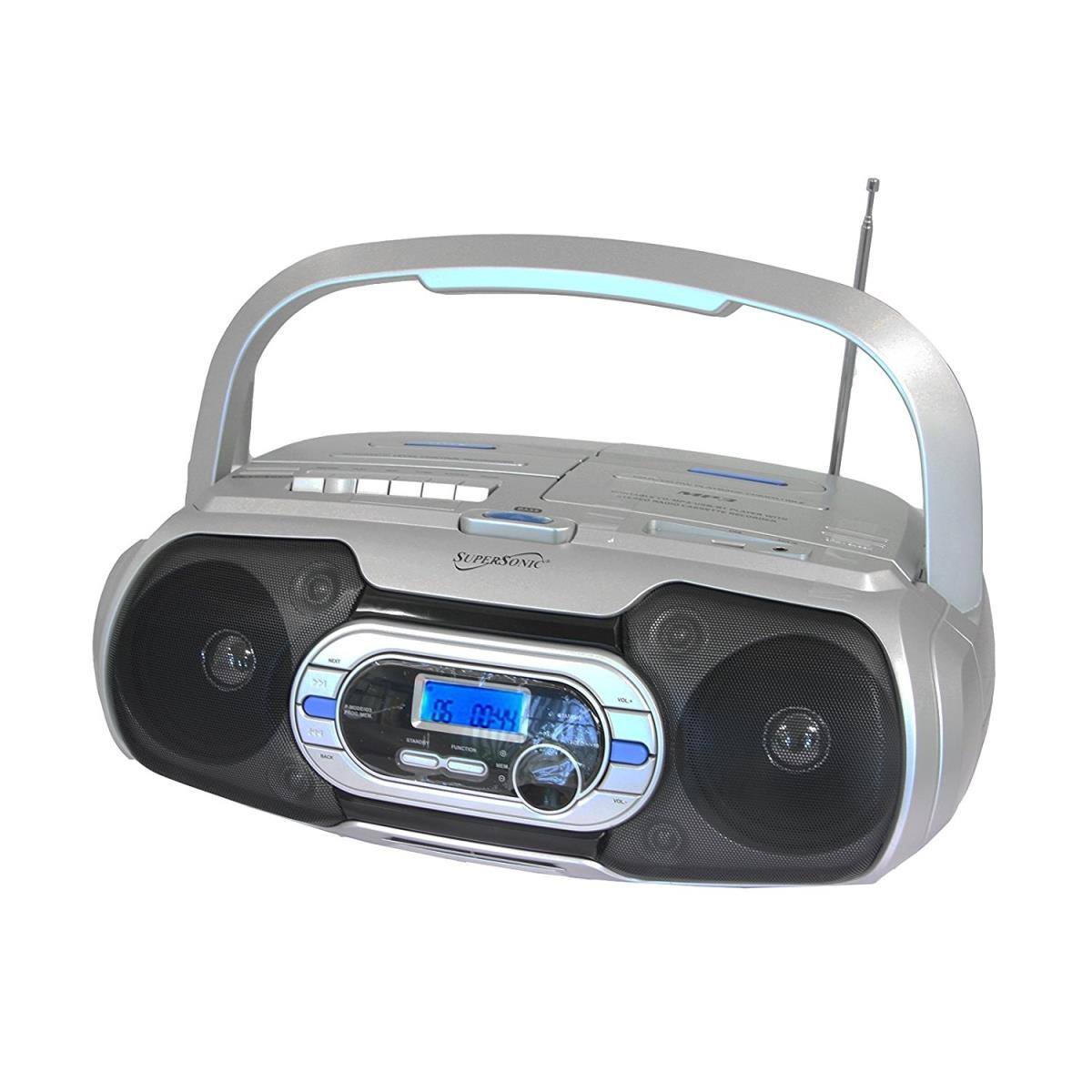 Front. Supersonic - Bluetooth Compatible Portable MP3 CD Cassette FM Radio Boombox - White.